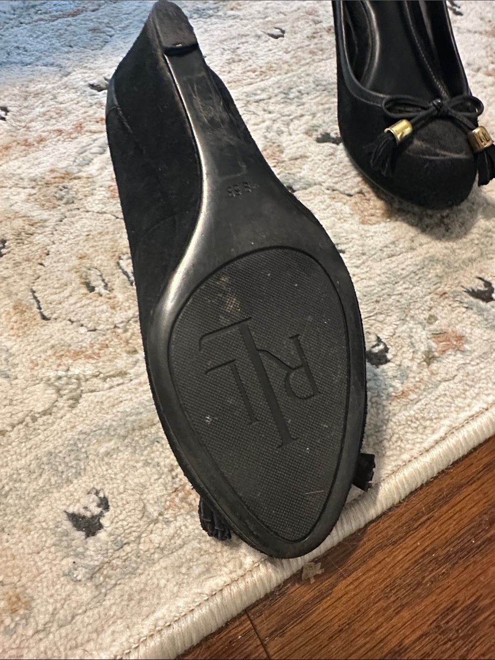 Ralph Lauren Black Suede Tassel Ballet Flats with Gold Accents - Picture 3 of 3
